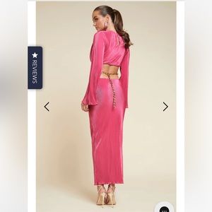 Pink Long Sleeve Cut Out Maxi Dress